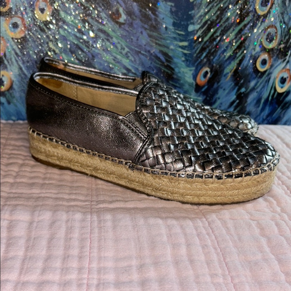 Sam Edelman Size 7 Metallic Silver Woven Slip-On Espadrilles